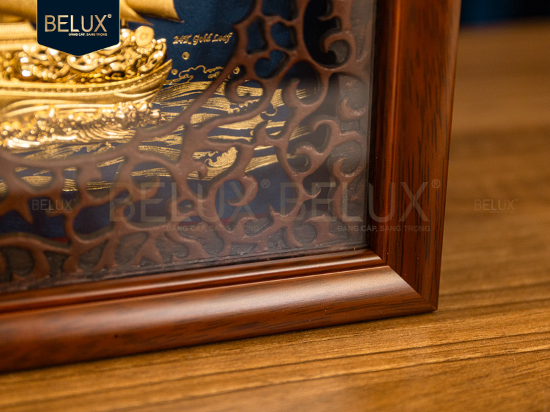 Tranh Thuận Buồm Xuôi Gió Dát Vàng 24k nền xanh 20×20cm